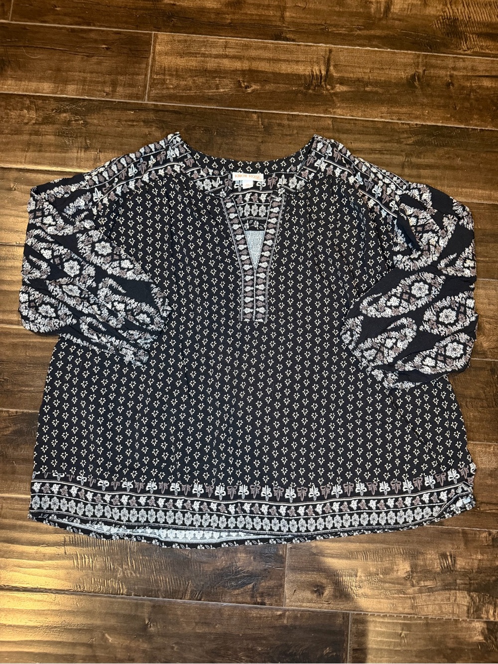 Knox Rose Black Boho Floral Paisley Blouse Top XXL 3/4 Sleeve Peasant Target
